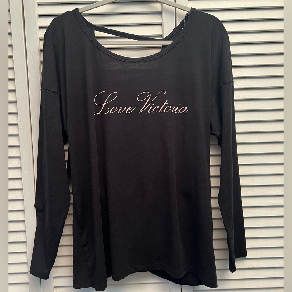 Victoria's Secret Black Long Sleeve Top with Script